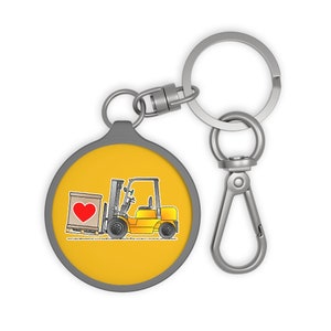 Forklift Keychain. Yellow Fork Truck Keychain with 'I Love Forklifts Message. Certified Driver, Lift Truck Gifts, Fob Key Chains K013 image 1