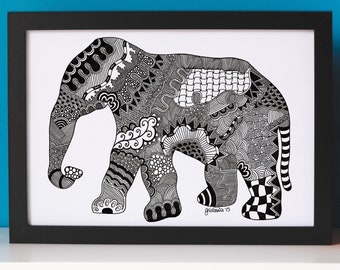 Elephant Zentangle Print