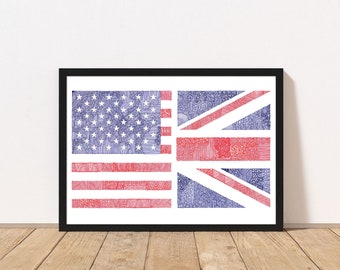 UK and US Flag Mash Up Print