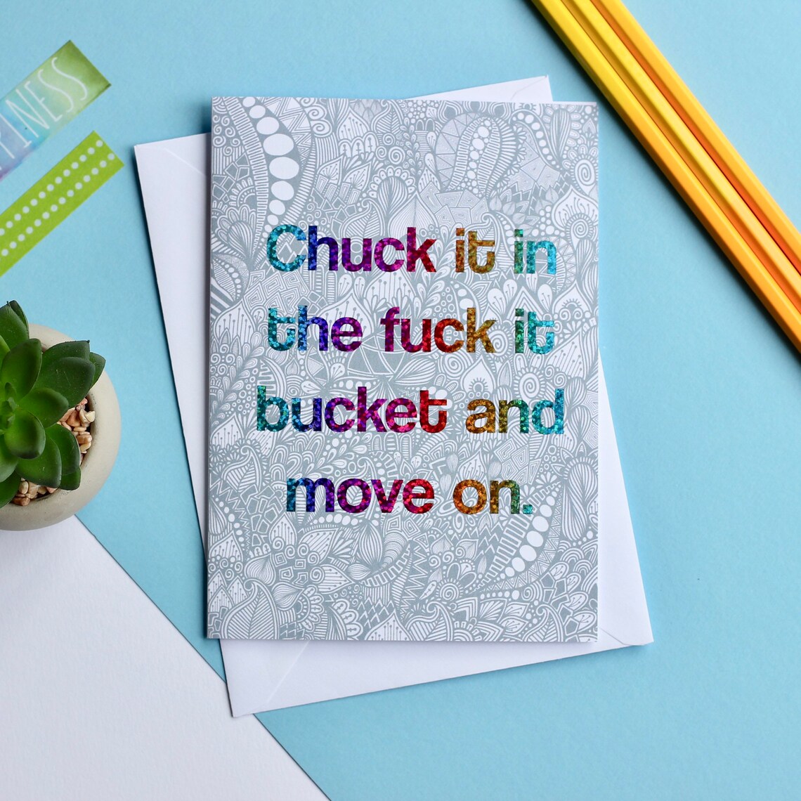 Chuck It in the Fk It Bucket Zentangle Card Etsy