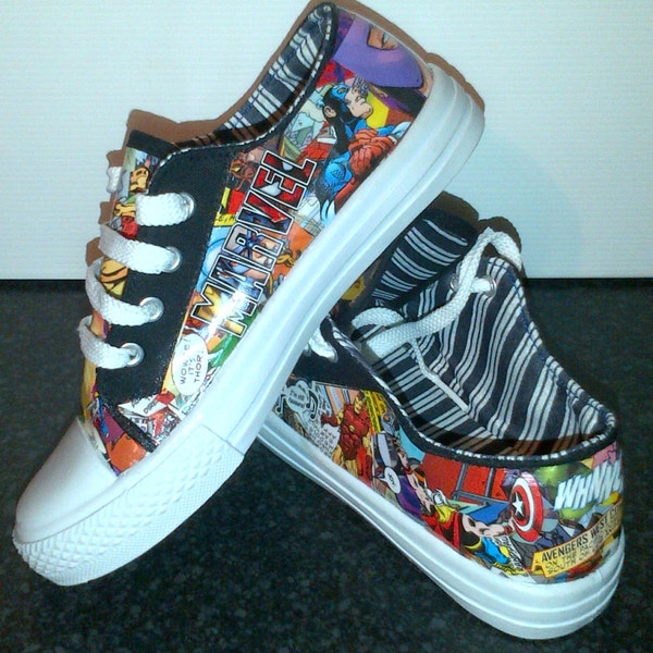 Child's Marvel Avengers Comic Shoes, Size 2, Customised, Decoupage, OOAK