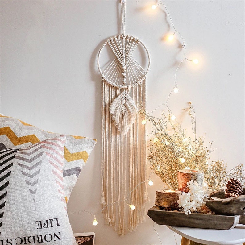 Large Macrame Wall Hanging, Ivory Cotton, Geometric design Hoop, Large Macrame Wall Hanging, Ivory Cotton, Geometric design Hoop,