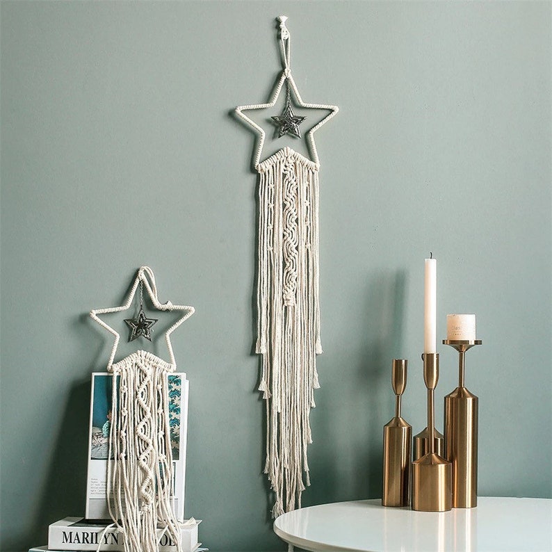 Macrame Wall Hanging Star Stars Hand Knotted Boho Wall Art Etsy