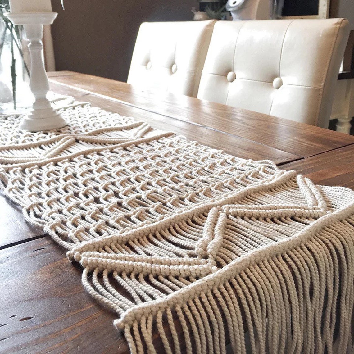 Macrame Table Runner Handmade Cotton Crochet Tablecloth Etsy