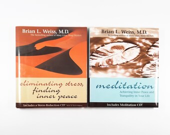 2 Book & CD Set Meditation And Eliminating Stress Finding Inner Peace By Brian Weiss, Book w Meditation CDs, Achieve Tranquility Purify Mind