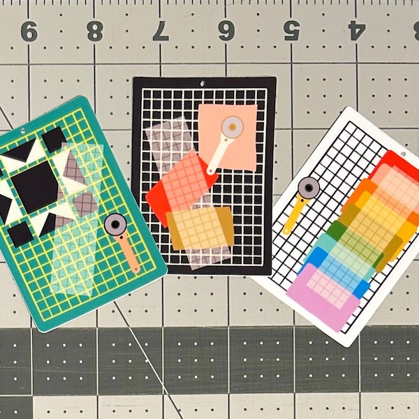 Cutting Mat Vinyl Stickers, for Quilters and Crafters - Green, Black, & White Decals for Sewing Machine, Laptop, Waterbottles, Quilty Gifts