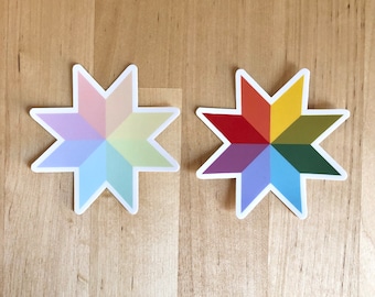 Pastel Rainbow Quilt Star Vinyl Sticker for Quilters Sewing Machine Craft Room Vibrant Waterproof Sticker for Notebook Water bottle Laptop