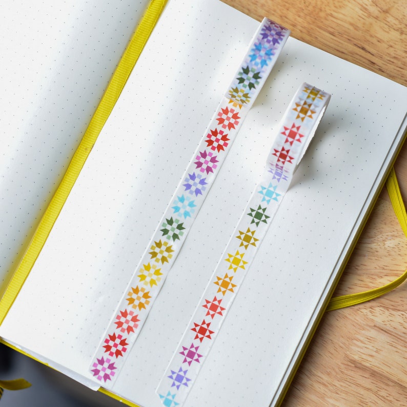 Rainbow Quilt Block Washi Tape Collection 2, Sisters Choice and Ohio Star Quilting Blocks, Colorful Stationery, Sewing Room, Quilter Gifts image 1