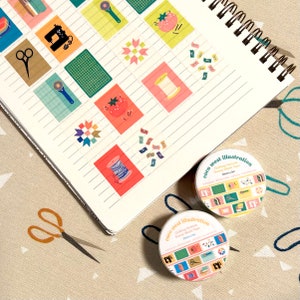 Sewing Notions Stamp Washi Tape, Colorful Stationery for Journaling, Quilting, Sewing Room, Quilter Gifts