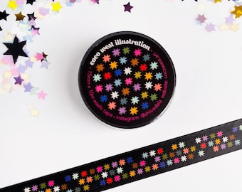 Tiny Sawtooth Stars Quilt Block Washi Tape, Bright Star Pattern, Colorful Stationery, Sewing Room, Quilter Gifts