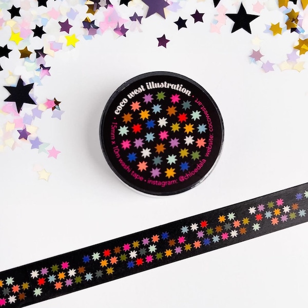 Tiny Sawtooth Stars Quilt Block Washi Tape, Bright Star Pattern, Colorful Stationery, Sewing Room, Quilter Gifts