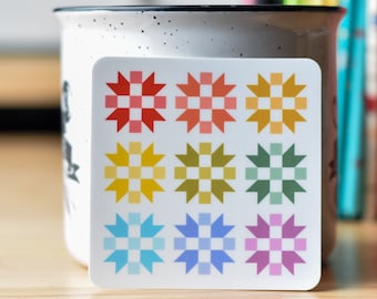 Rainbow Quilt Block Square Vinyl Stickers for Quilters, Sister’s Choice, Ohio Stars, Bear Paw, Sawtooth Star, Sewing Machine Quilty Gifts