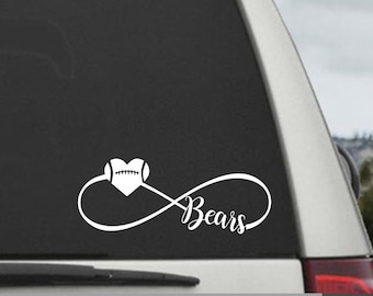 Bears Infinity Football Heart Decal - Car Window Decal Sticker