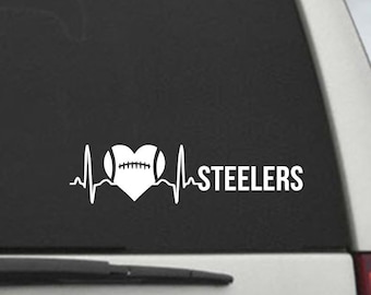 Steelers EKG Football Heart Decal  - Car Window Decal Sticker Laptop Vinyl Decal