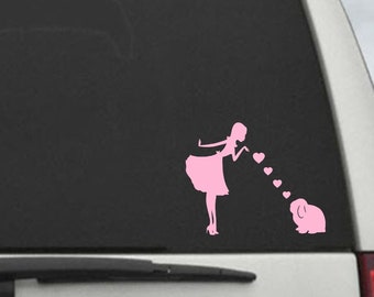 Pinup Girl with Lop  Decal- Bunny Rabbit Lop Mom Blowing Kisses Decal -- Car Window Decal Sticker