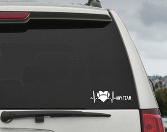 Custom Team EKG Heartbeat Football Heart Decal with number option - Car Window Decal Sticker