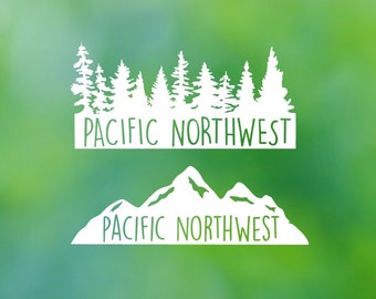 Pacific Northwest  PNW  Tree Landscape  Decal Or  PNW  Mountain Landscape Decal - Car Decal - Car Sticker - Laptop Decal - Laptop Sticker