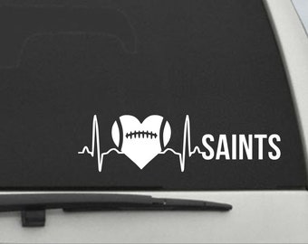 Saints EKG Football Heart Decal - Car Window Decal Sticker
