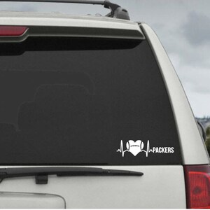 Packers Heartbeat EKG Football Heart Decal - Car Window Decal Stickerr