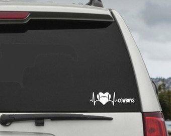 Cowboys Heartbeat EKG Football Heart Decal - Car Window Decal Sticker