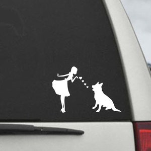 Pinup Girl with German Shepherd Dog Decal- German Shepherd Mom Blowing Kisses Decal -- Car Window Decal Sticker