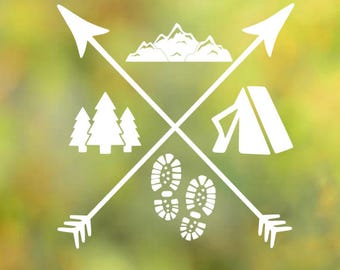 Hiking Icon Nature Arrow  Mountain Tree Car Decal - Car Sticker - Laptop Decal - Laptop Sticker