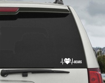 Bears Heartbeat EKG Football Heart Decal - Car Window Decal Sticker