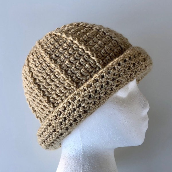 Rolled Beanie/Beige Hat/Crochet Cuffed Hat/Folded Brim Beanie/Soft Cozy/Youth/Teen/Petite/Adult/Men's/Women's/Unisex Hat/Handmade Beanie