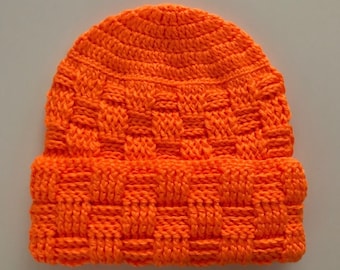 Blaze Orange Hat/Bright Orange Hat/Neon Orange/Crochet Beanie/Thick Chunky Warm Hat/Cuffed Beanie/Youth/Adult/Men/Women/Unisex Hat/Handmade