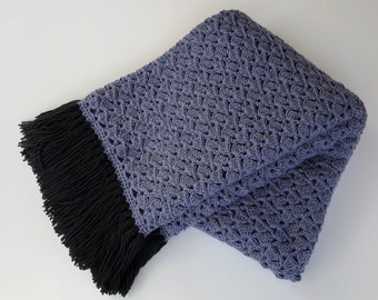 PRÊT À L'EXPÉDITION/jeté gris moyen/gris et noir/jeté de canapé de canapé/jeté confortable et doux/beau/jeté de lit/jeté au crochet fait main/gris doux