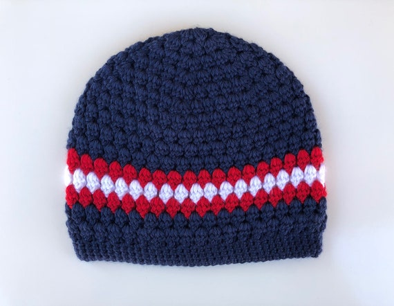 Warm Winter Hat Red White and Blue Beanie Patriotic Hat Crochet Womens Hat Mens Hat READY TO SHIP