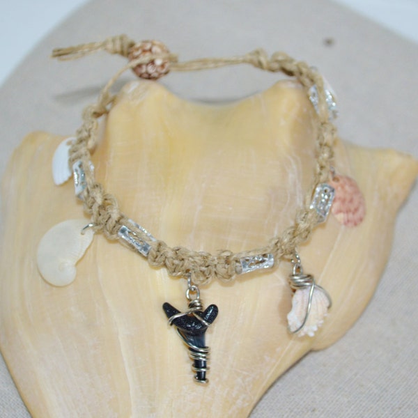 Hemp Beach Junk Shells & Shark Tooth Bracelet