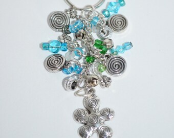 Swivel Clip Keychain Flower, Flower & Spiral Keychain, Blue Bead Keychain, Flower Keychian, Spiral Keychain, Beaded Keychain, Fun Keychains