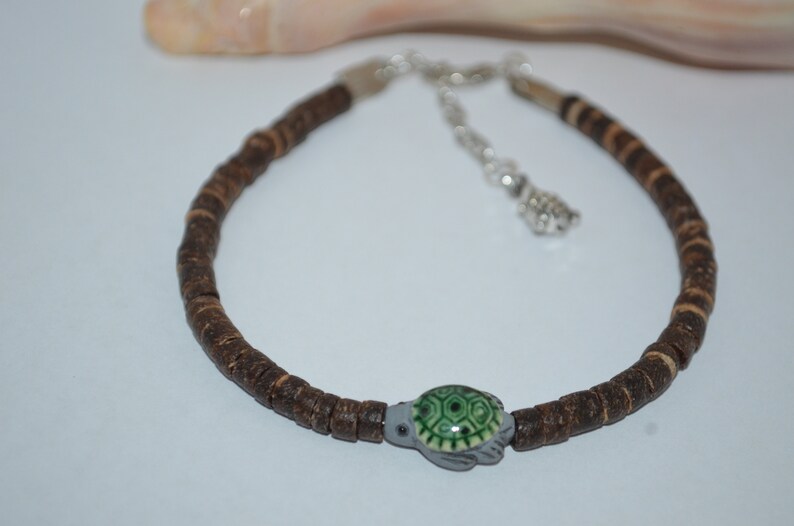 Sea Turtle Anklet, Ceramic Turtle Anklet, Coconut Bead Turtle Anklet image 4