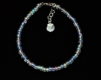 Ankle Bracelet Iridescent Shell, Shell Anklet, Beaded Anklet, Iridescent Bead Anklet