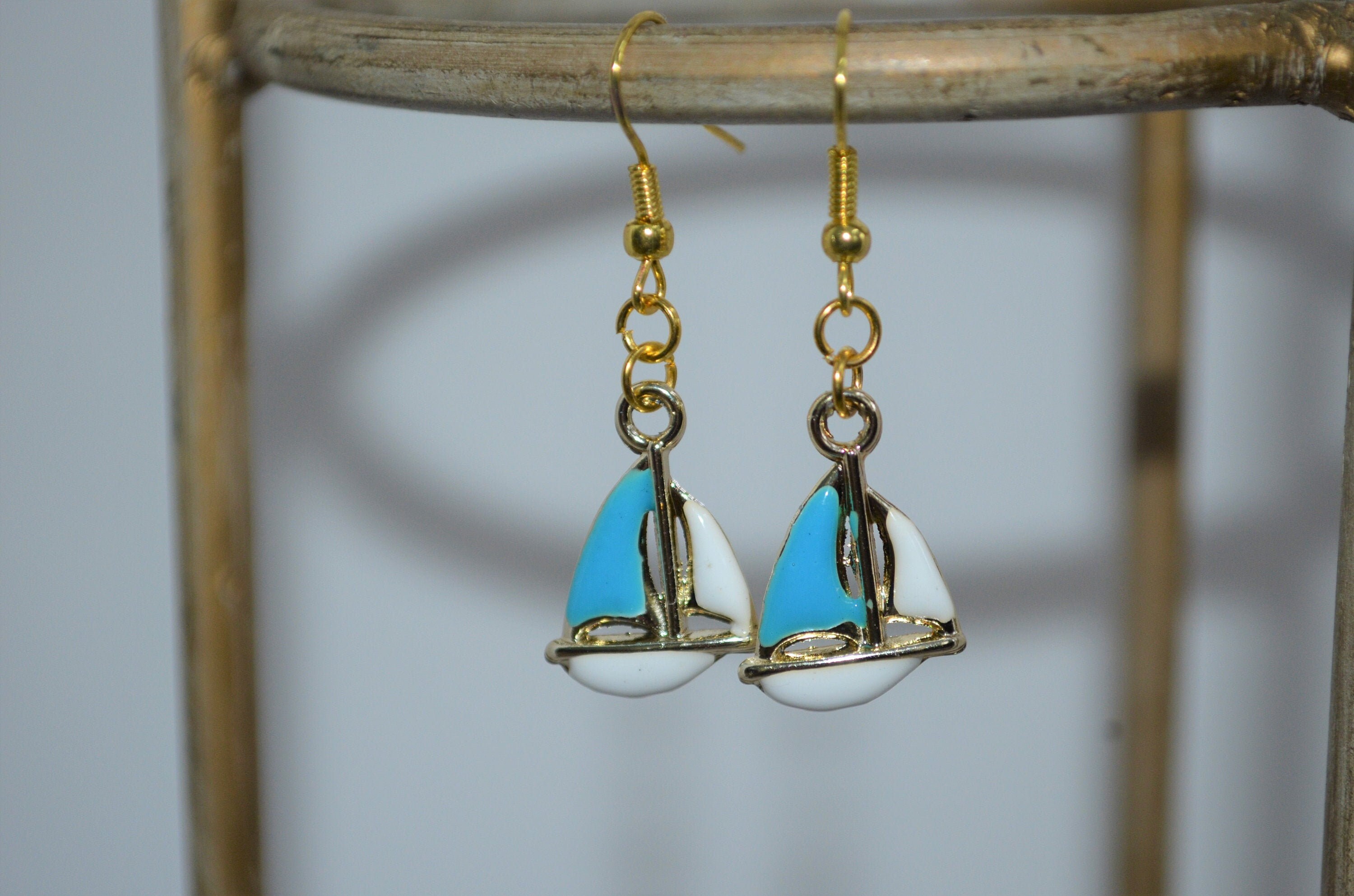 Colorful Gold & Enamel Sailboat Earrings