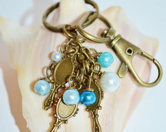 Swivel Clip Keychain Mirrors & Pearls, Mirror Keychain, Pearl Keychain, Mirror Charm Keychain