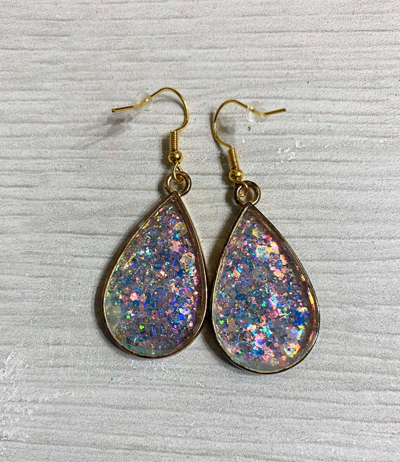 Cute Earrings Glitter Earrings Opal Glitter Teardrop Earrings Dangle Earrings Drop Earrings