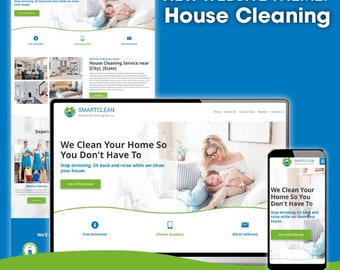 Premade House Cleaning Services Website - Complete Theme Package with Hosting - SEO Optimized for Cleaning Businesses