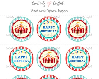 Toppers cupcake compleanno circo/carnevale, set di 12, DOWNLOAD DIGITALE