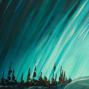painting, landscape, northern lights, home decor, landscape painting, landscape art, art, artist, canadian artist, ontario, wall art image 2