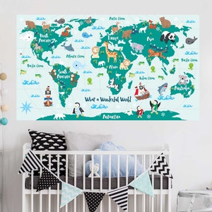 Sticker carte du monde What a Wonderful - Sticker carte du monde pour enfants par Chromantics