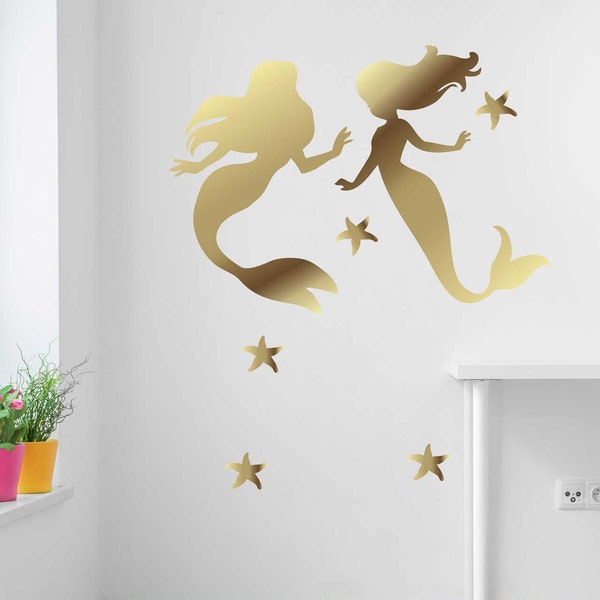 Mermaid Silhouette Wall Decal Set - Mermaid Kiss Cut Wall Decal By Chromantics