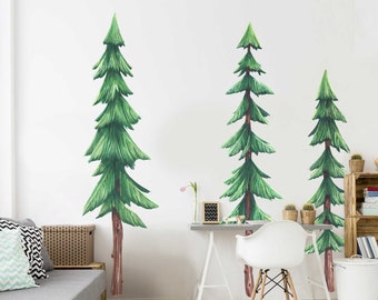 Set of Three Pine Trees Watercolor Wall Decals- Forest themed decal Set by Chromantics