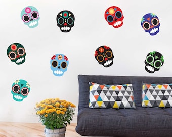 Sugar Skull Wall Decal Kit - Halloween and Day of the Dead Skull Decals by Chromantics