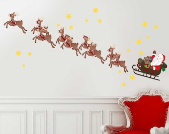 Santa's Sleigh & Reindeer Wall Decal Kit -  Christmas Decoration Wall Decal Kit by Chromantics