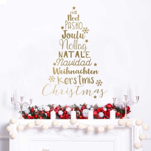 C&#39;est Noel Gold Kiss Cut Wall Decal - Christmas Tree Decal by Chromantics