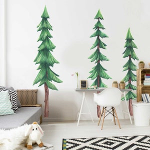 Set of Three Pine Trees Watercolor Wall Decals- Forest themed decal Set by Chromantics