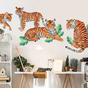 Exotic Tiger Watercolor Wall Decal Sticker Set- Jungle Theme Nursery ...