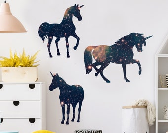 Space Unicorn Wall Decal Set by Chromantics - Unicorn and Galaxy Silhouette Decal